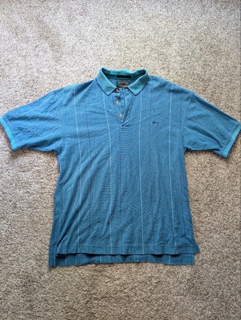Vtg Alexander Julian Colours Men's Blue Polo Shirt with Subtle Stripe Sz XL